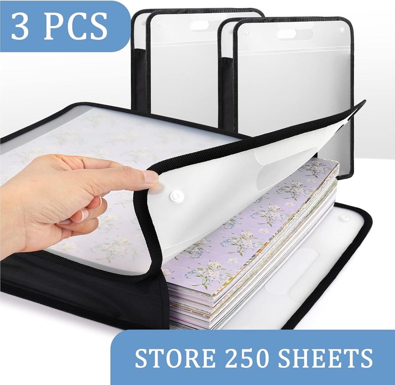 Caydo Scrapbook Paper Organizer, 3 Pack Black Expanding Paper Folio with Handle, Clear Portable Paper Storage for Holding 12 x 12 Inch Scrapbook, Vinyl - Image 3